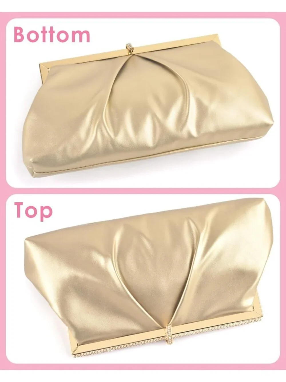 Women's Gold Pu Leather Clutch Purse For Formal Evening Shoulder Party Bag